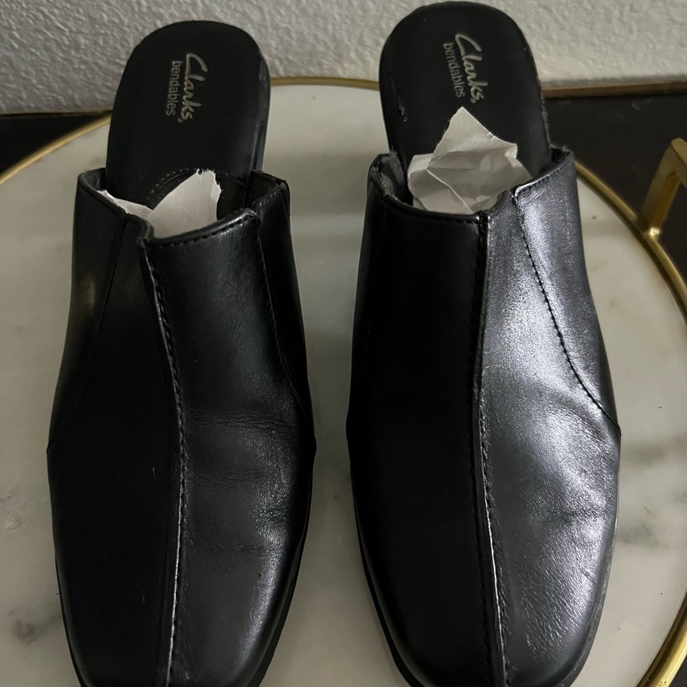 Clarks Bendables Womens Leather Black Mules Shoes New 9